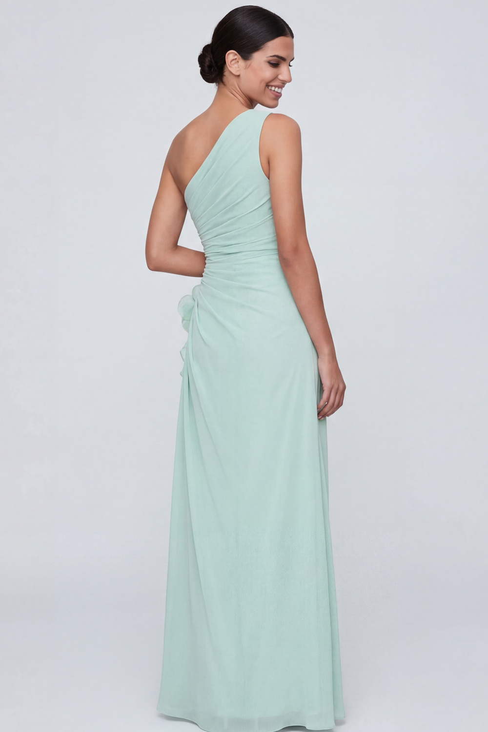 Light Yellow Formal Dress A-Line One Shoulder Maxi Dress with 3D Flower