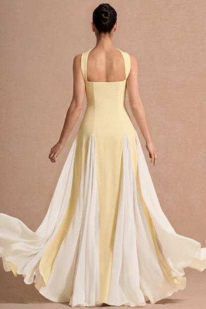 Light Yellow Formal Evening Dress A-Line Sweetheart Chiffon Maxi Dress 