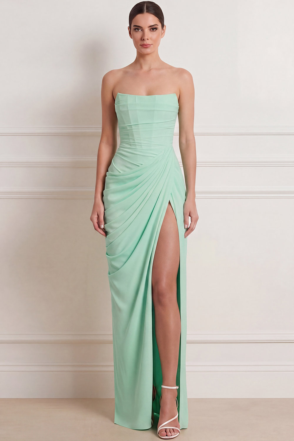 Light Yellow Formal Evening Dress Lace Up Maxi Dress with Slit