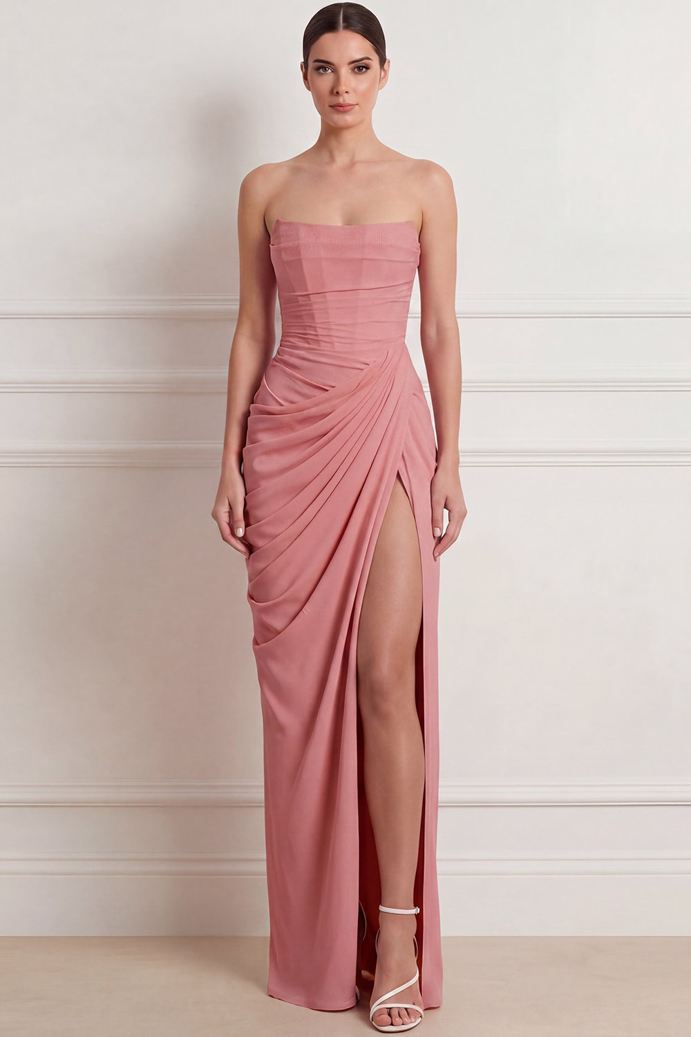 Light Yellow Formal Evening Dress Lace Up Maxi Dress with Slit