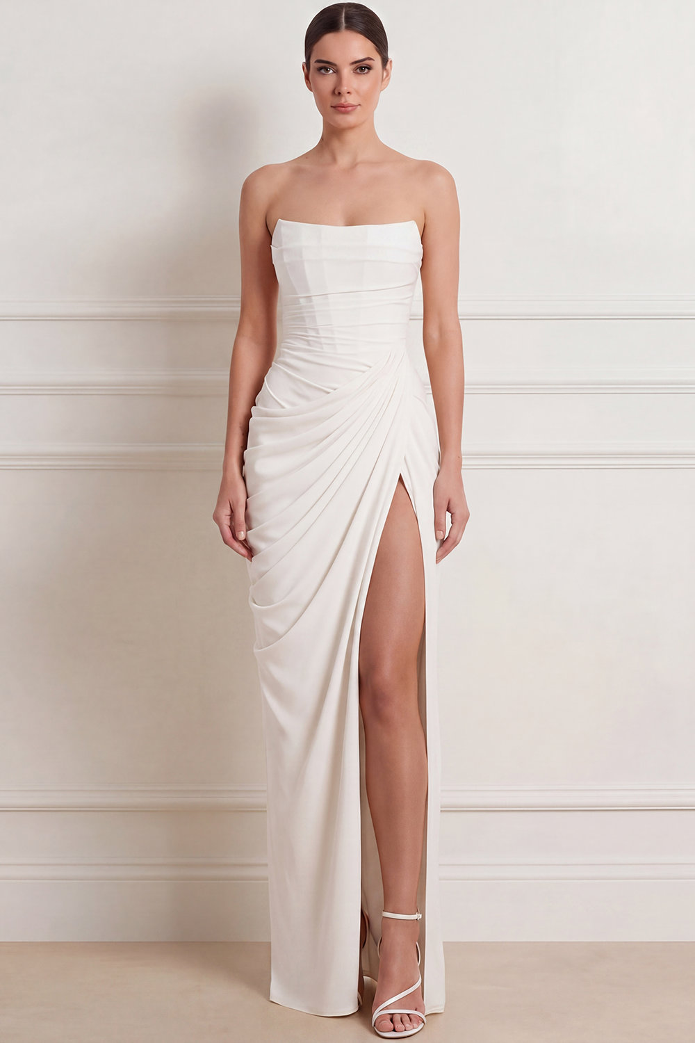 Light Yellow Formal Evening Dress Lace Up Maxi Dress with Slit