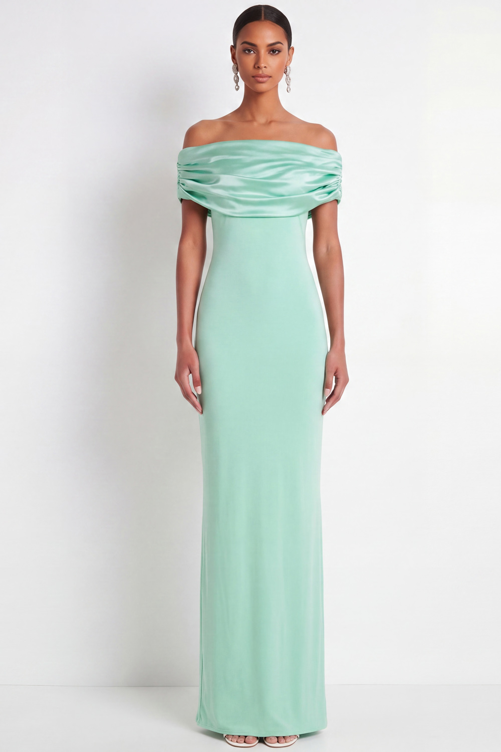 Mint Green Formal Dress Off the Shoulder Sheath Maxi Dress 
