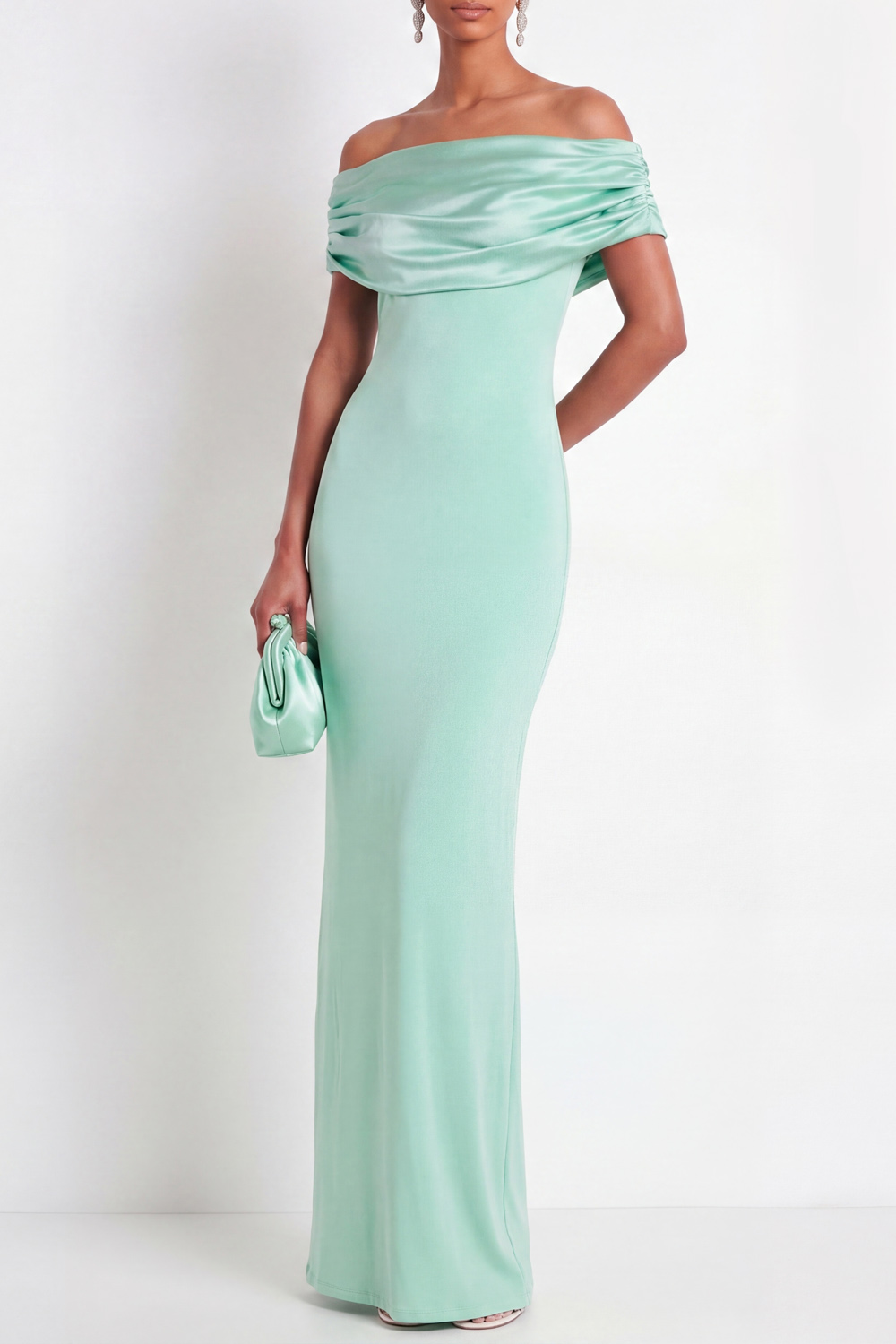 Mint Green Formal Dress Off the Shoulder Sheath Maxi Dress 