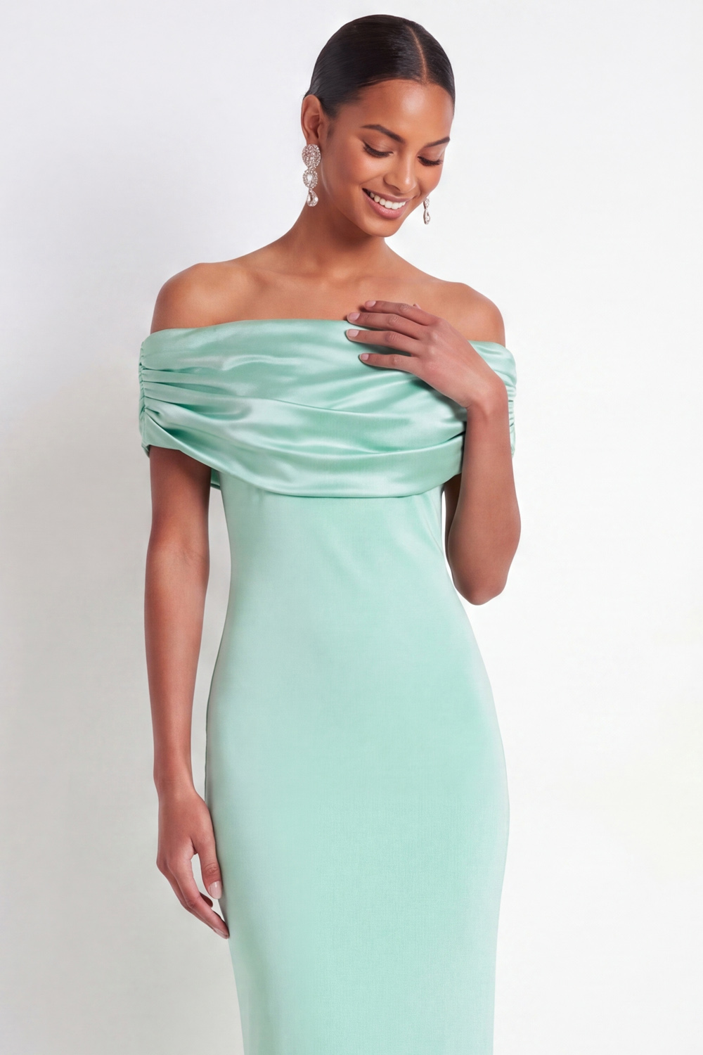 Mint Green Formal Dress Off the Shoulder Sheath Maxi Dress 