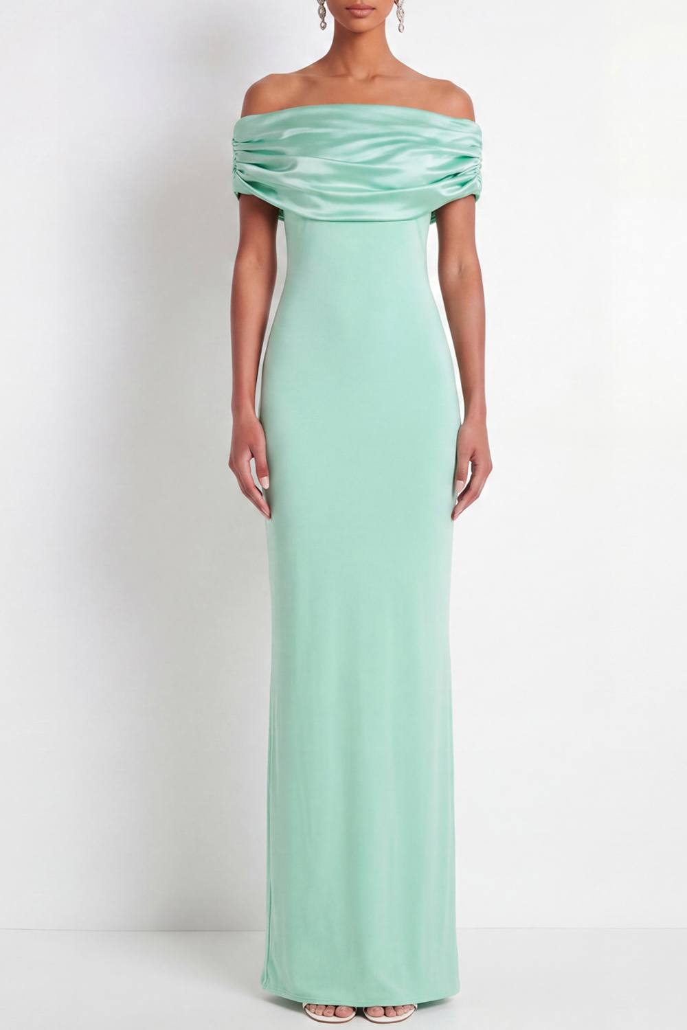 Mint Green Formal Dress Off the Shoulder Sheath Maxi Dress 