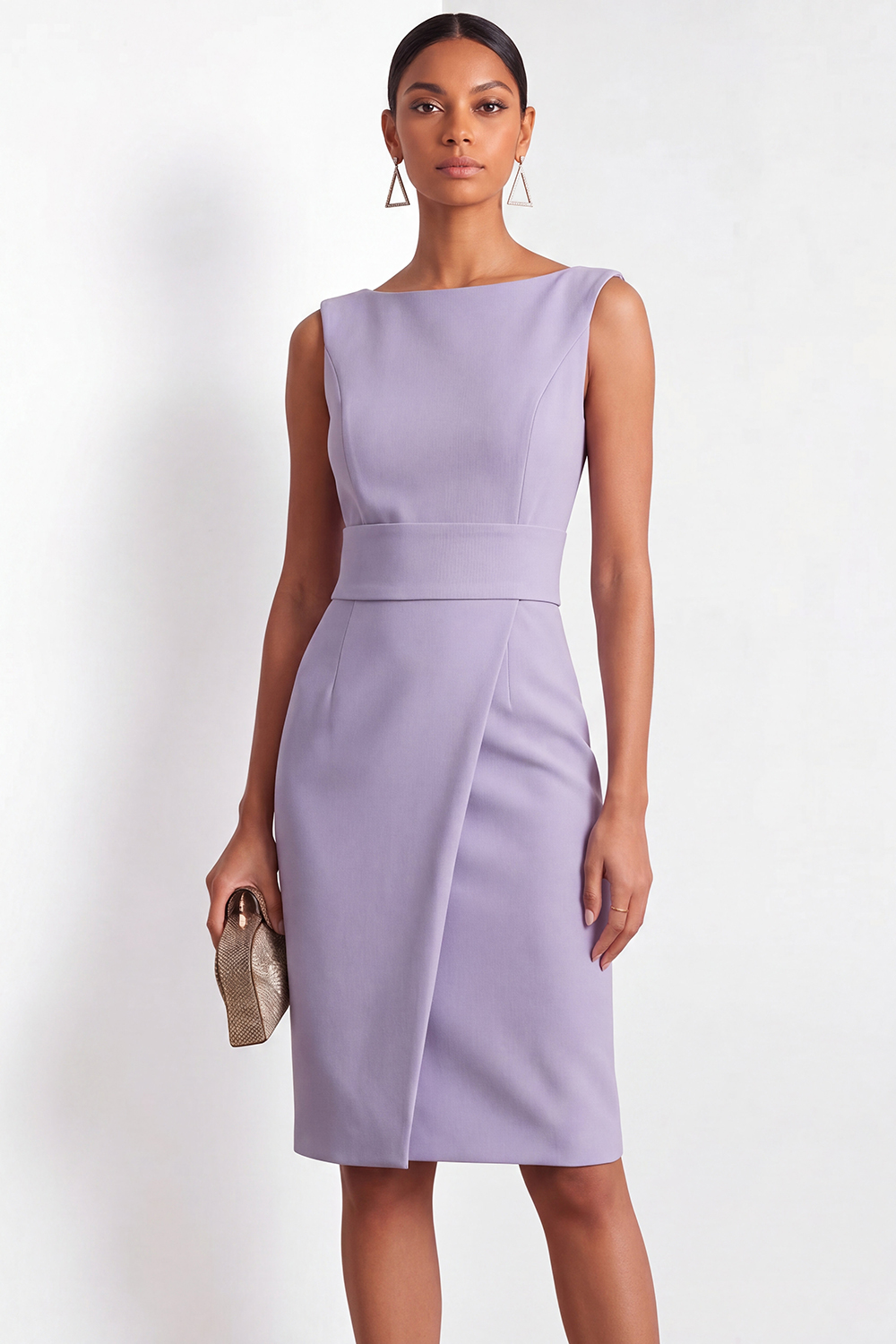 Lilac Formal Work Dress Crew Neck Sleeveless Midi Dress 