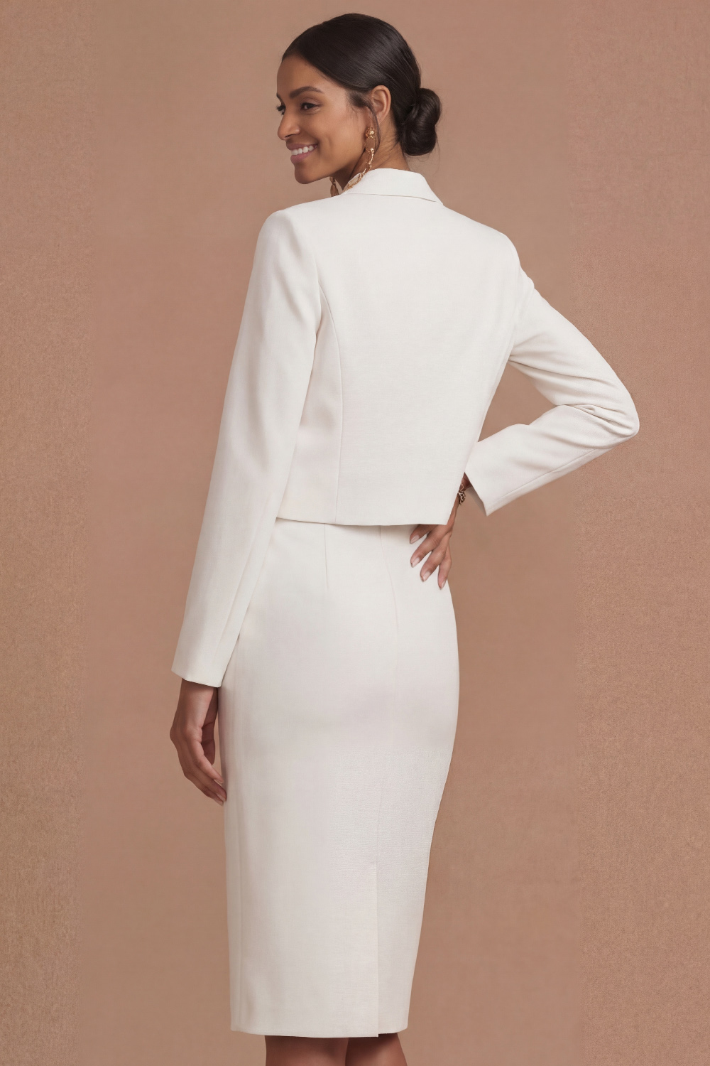 Lake Blue Work Suit Sets Lapel Long Sleeve Bodycon Midi Skirts Set