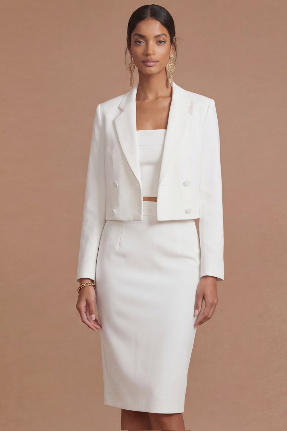 Lake Blue Work Suit Sets Lapel Long Sleeve Bodycon Midi Skirts Set