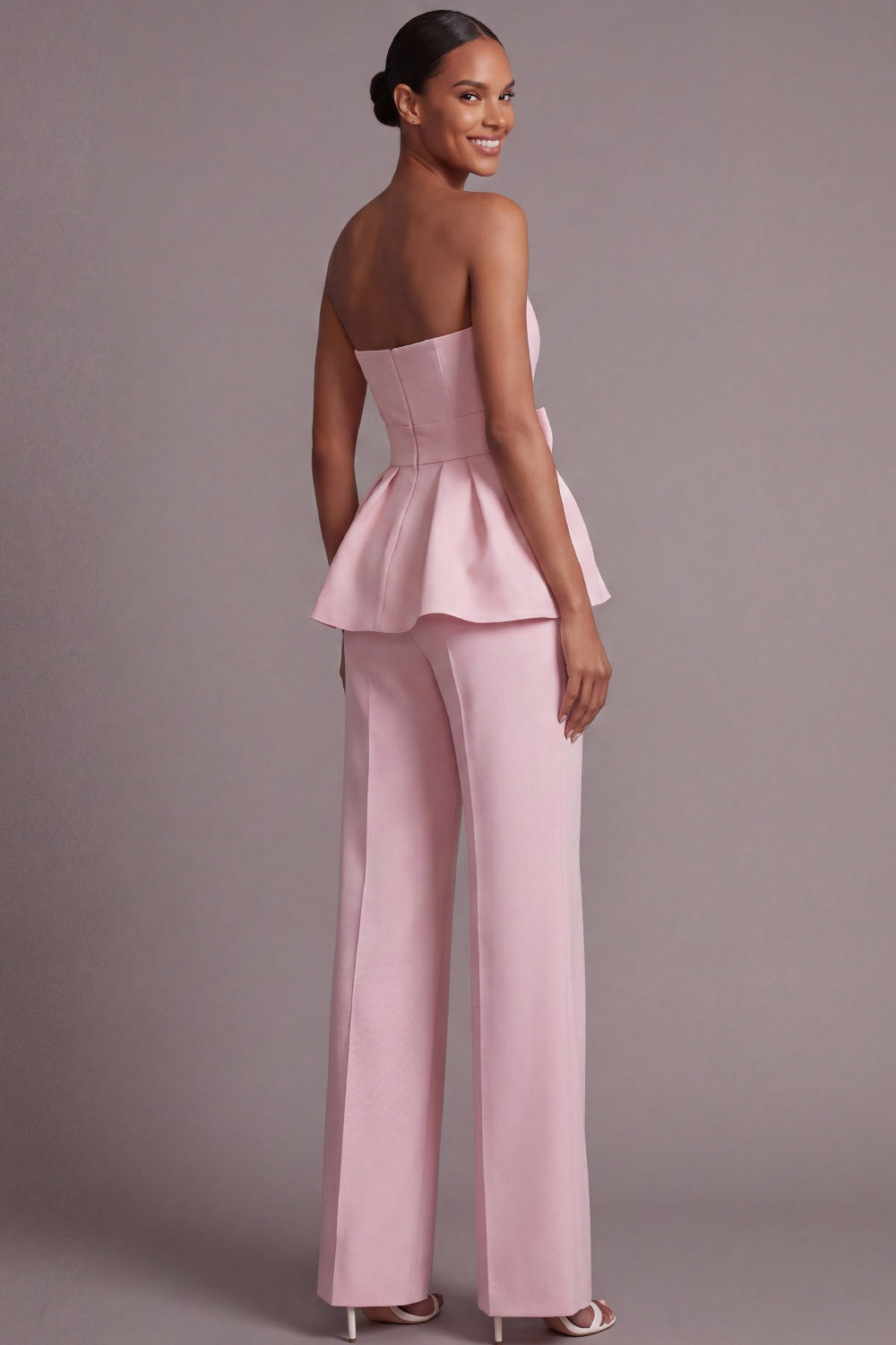 Pink Party Suit Sets Strapless Pants Set with Bowknot