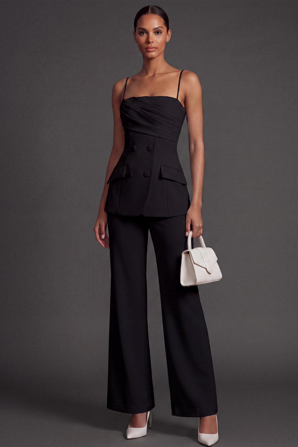 The Phoenix | White Party Suit Sets Spaghetti Straps Sleeveless Pants Set | Chiclody