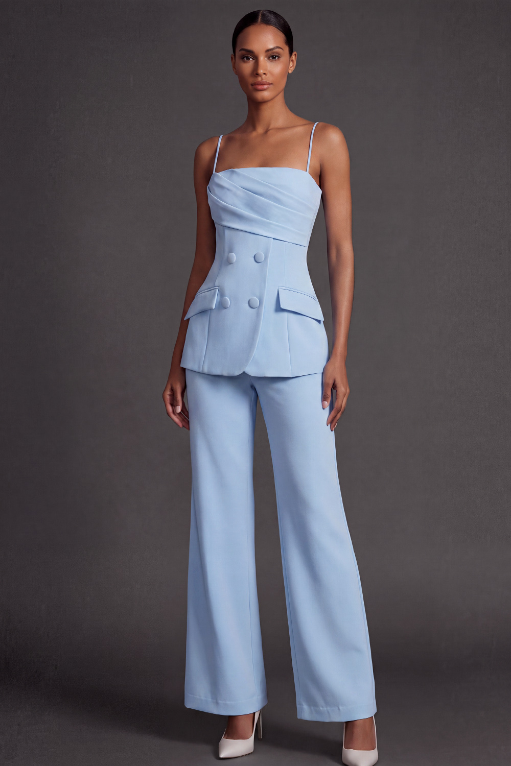 The Phoenix | White Party Suit Sets Spaghetti Straps Sleeveless Pants Set | Chiclody