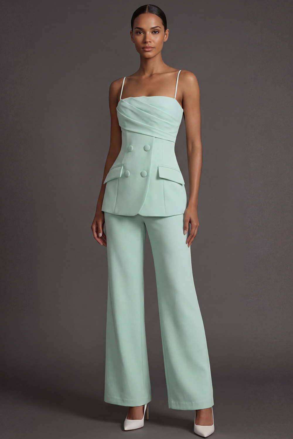 White Party Suit Sets Spaghetti Straps Sleeveless Pants Set