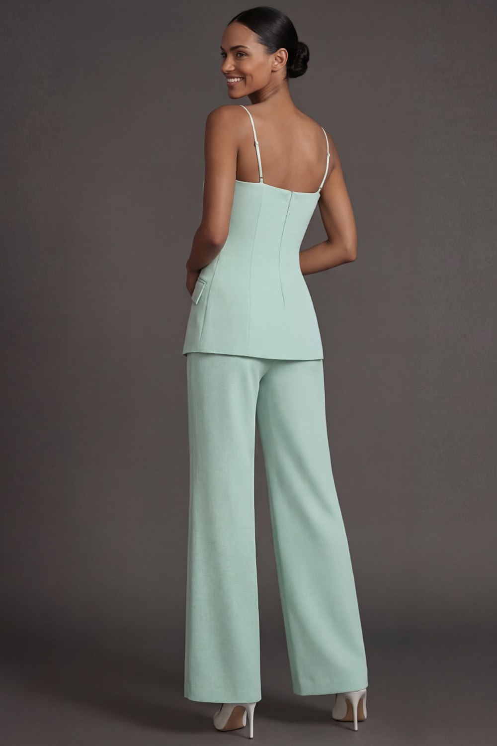 White Party Suit Sets Spaghetti Straps Sleeveless Pants Set