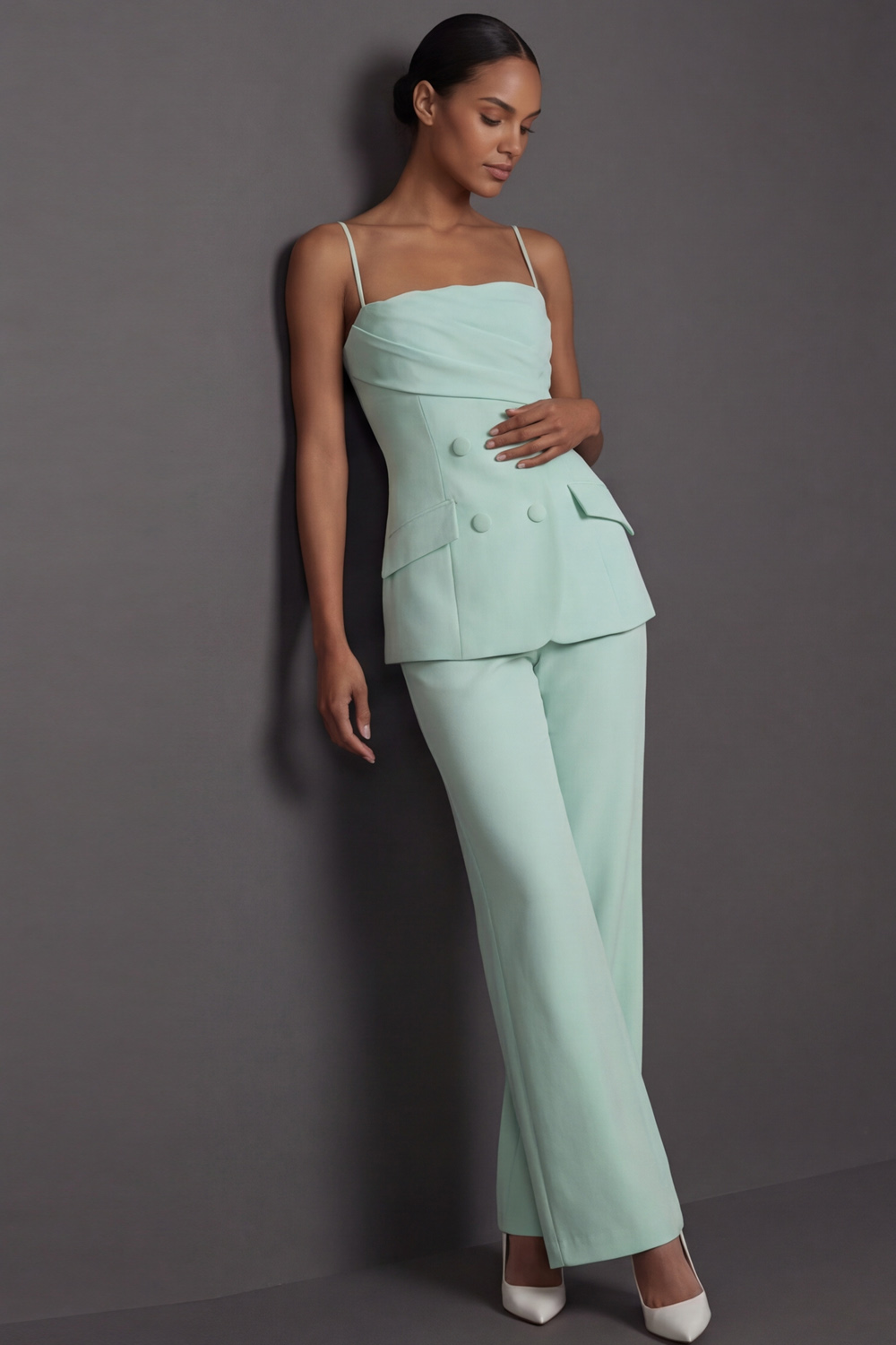 White Party Suit Sets Spaghetti Straps Sleeveless Pants Set