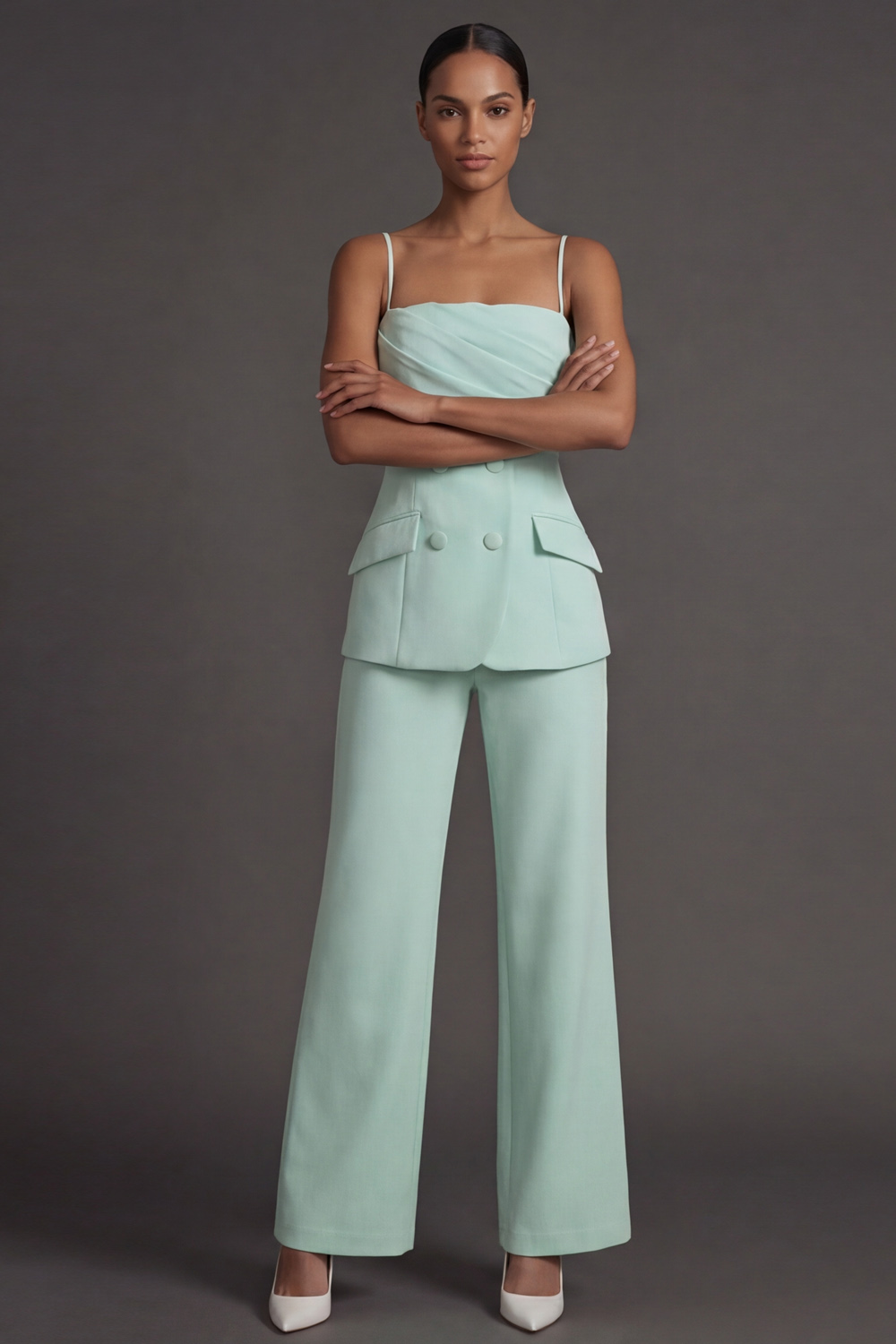 White Party Suit Sets Spaghetti Straps Sleeveless Pants Set