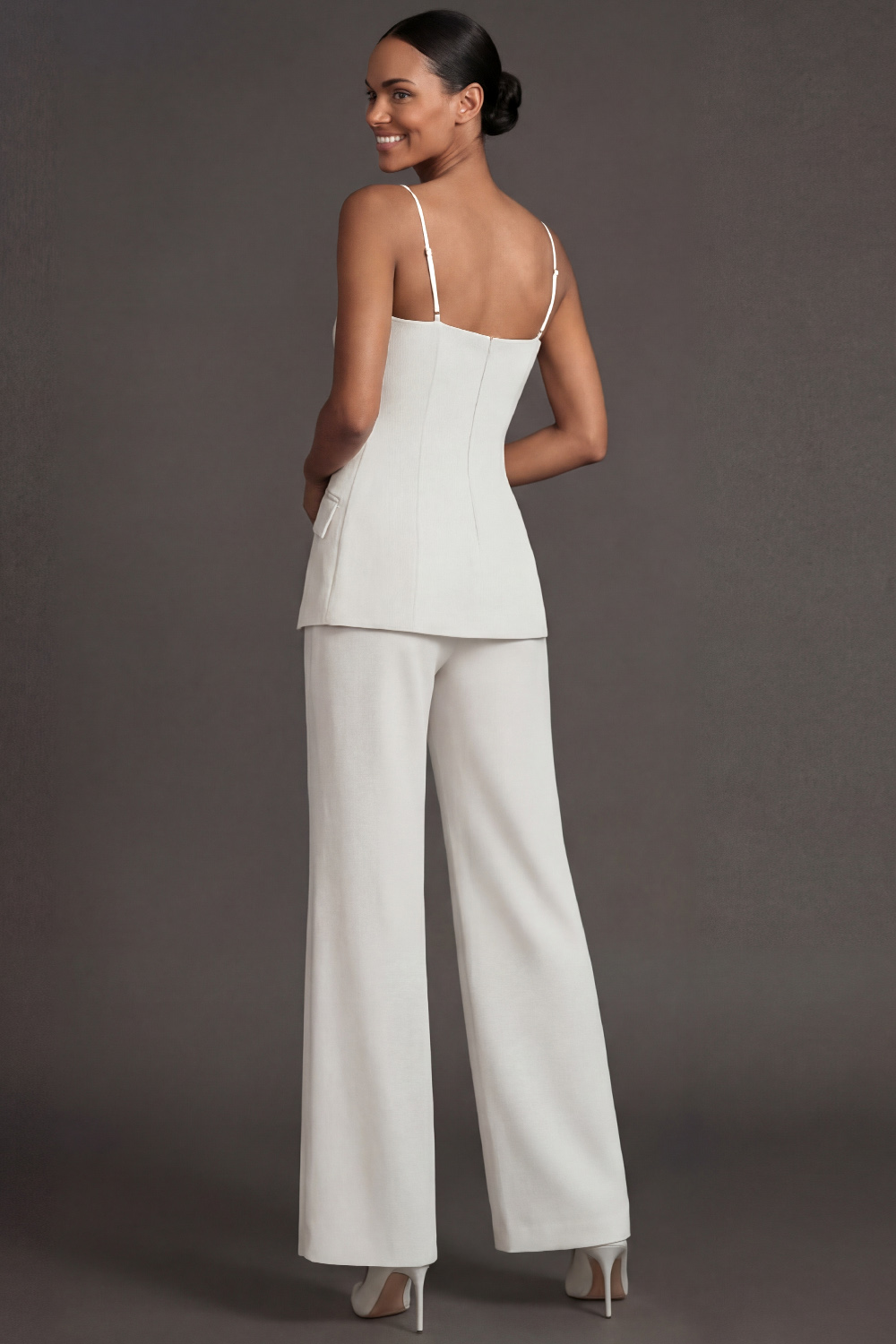 White Party Suit Sets Spaghetti Straps Sleeveless Pants Set