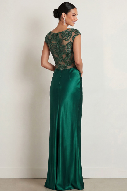Emerald Green Formal Evening Dress Crew Neck Sequin Maxi Dress 