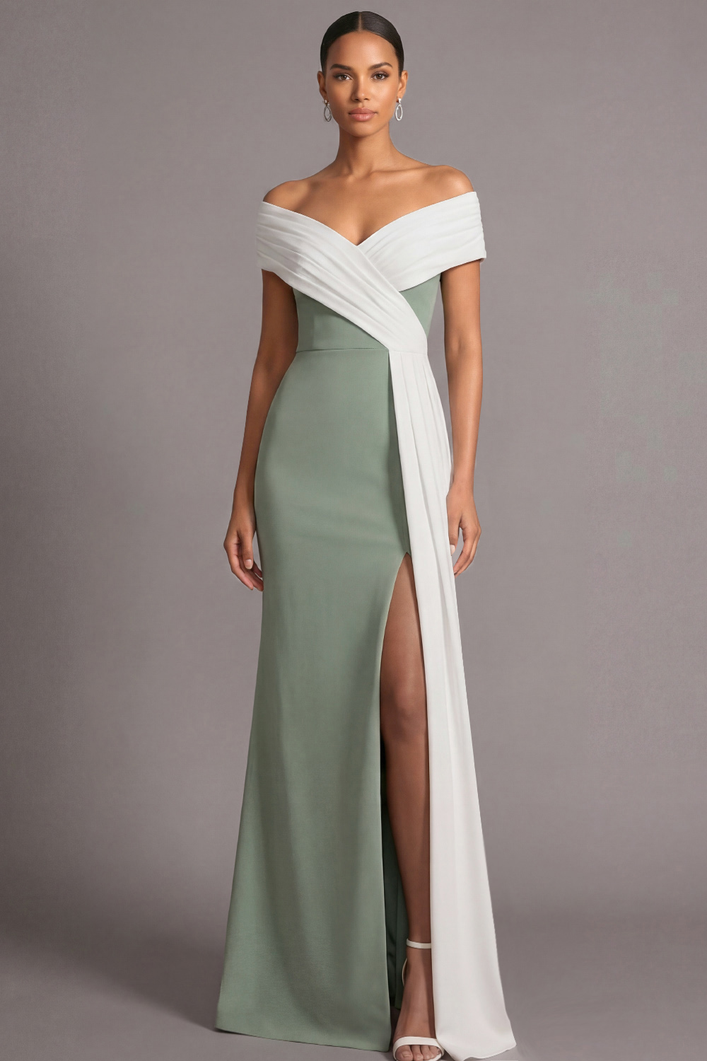 Black Evening Formal Dress Off the Shoulder Slit Maxi Dress with Side Cape