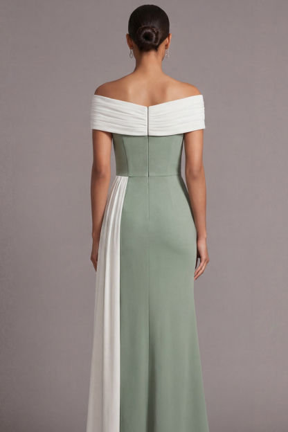 Black Evening Formal Dress Off the Shoulder Slit Maxi Dress with Side Cape