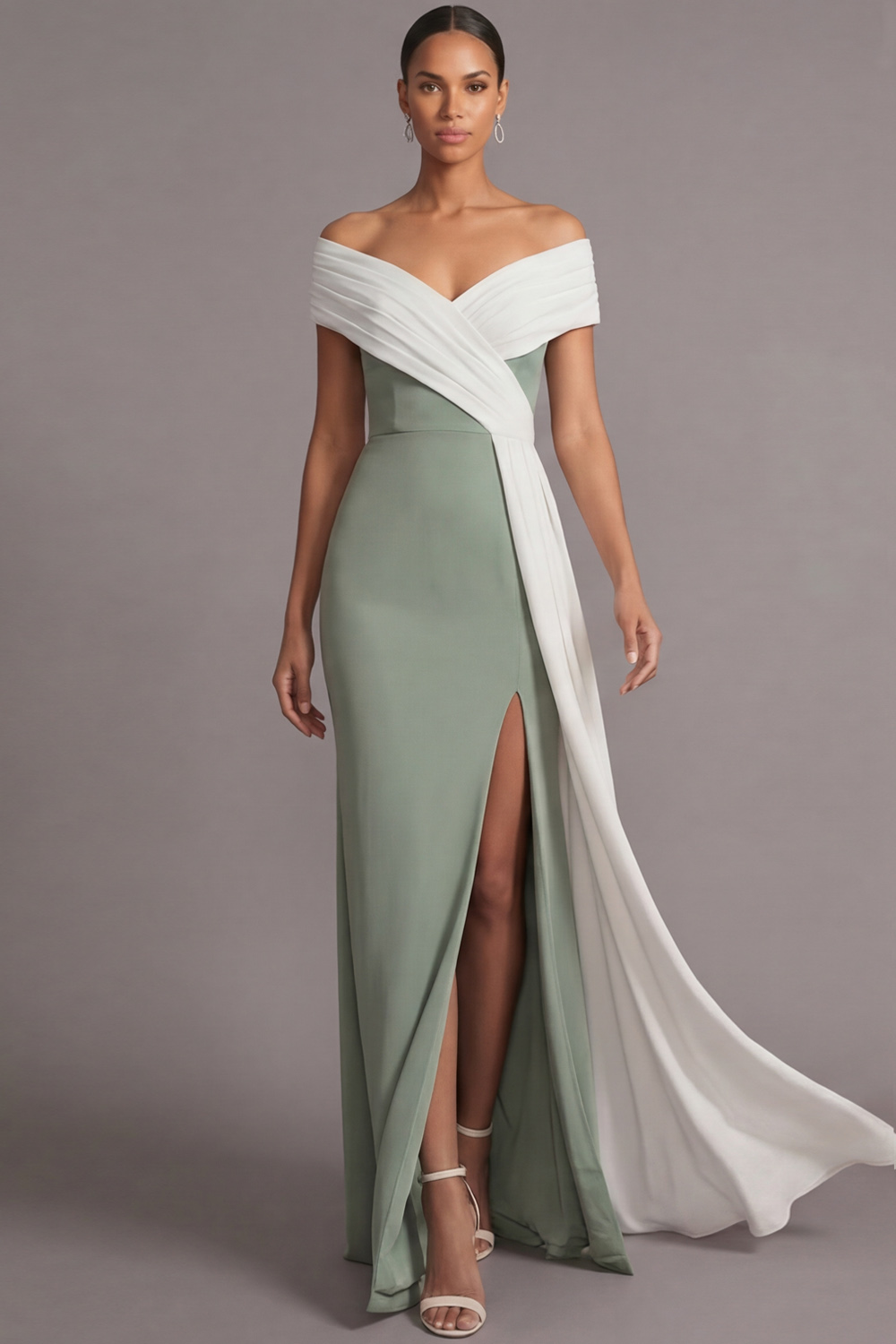 Black Evening Formal Dress Off the Shoulder Slit Maxi Dress with Side Cape