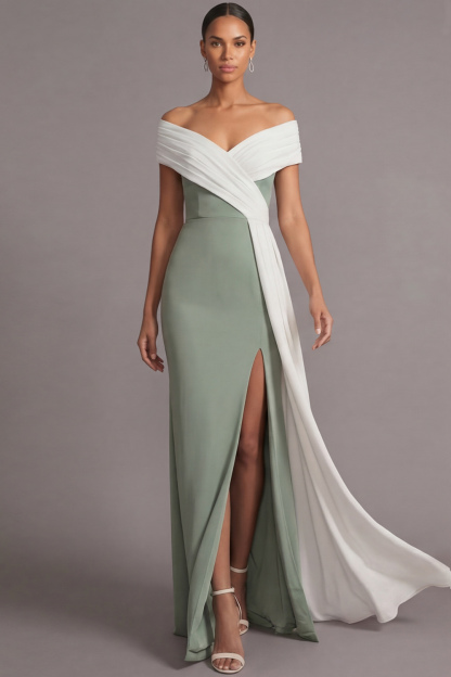 Black Evening Formal Dress Off the Shoulder Slit Maxi Dress with Side Cape