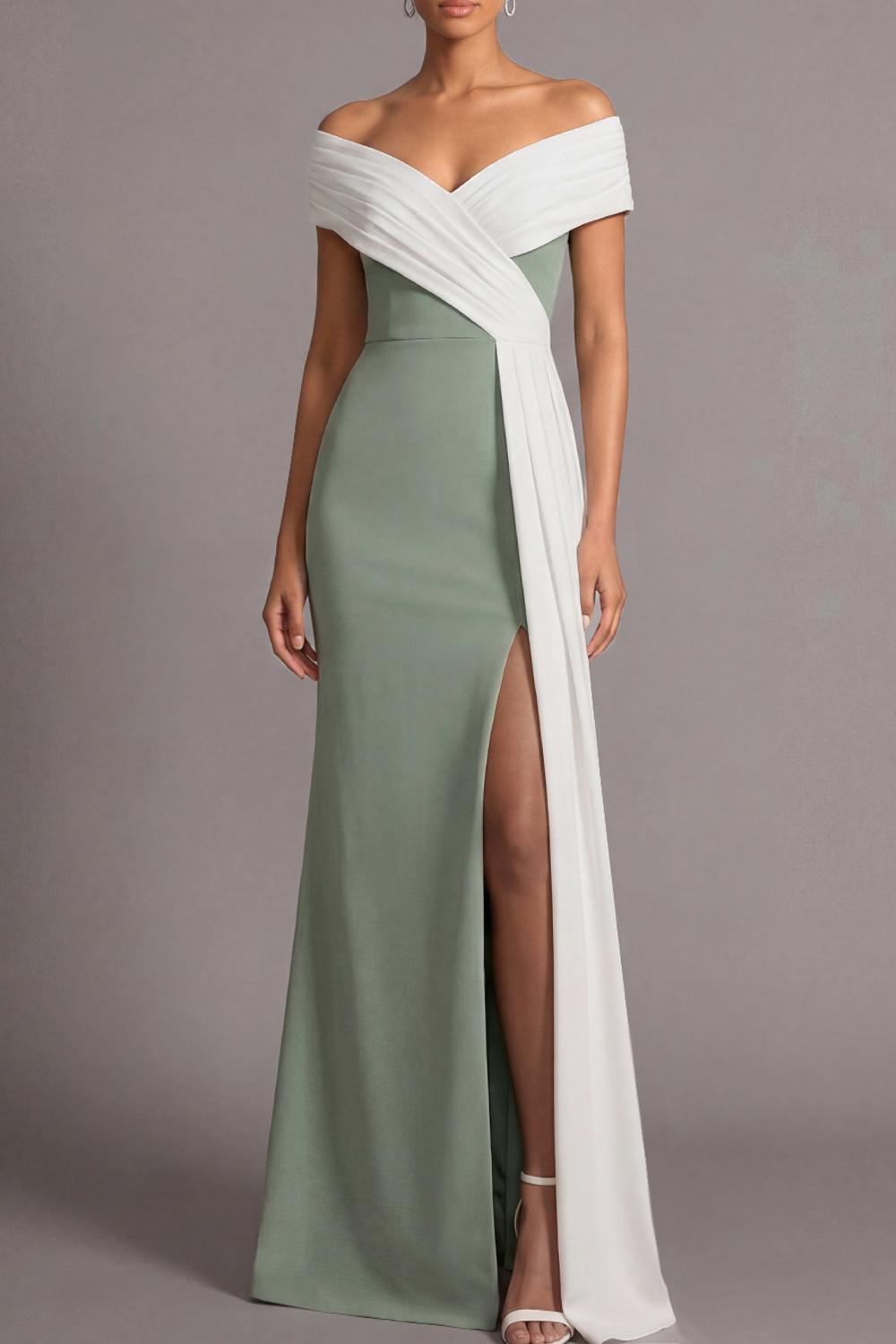 Black Evening Formal Dress Off the Shoulder Slit Maxi Dress with Side Cape