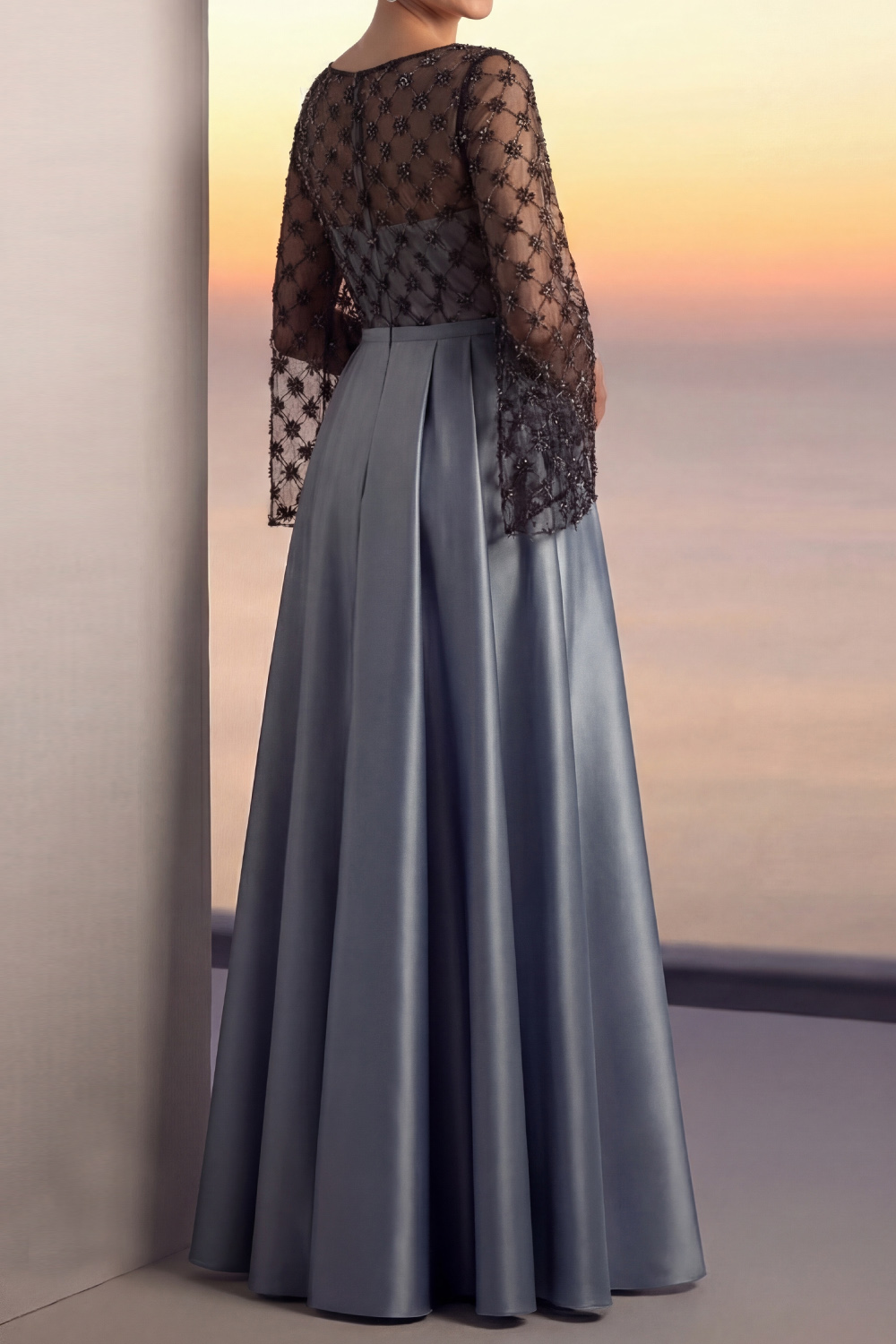 Golden Evening Formal Dress A-Line Crew Neck Satin Maxi Dress