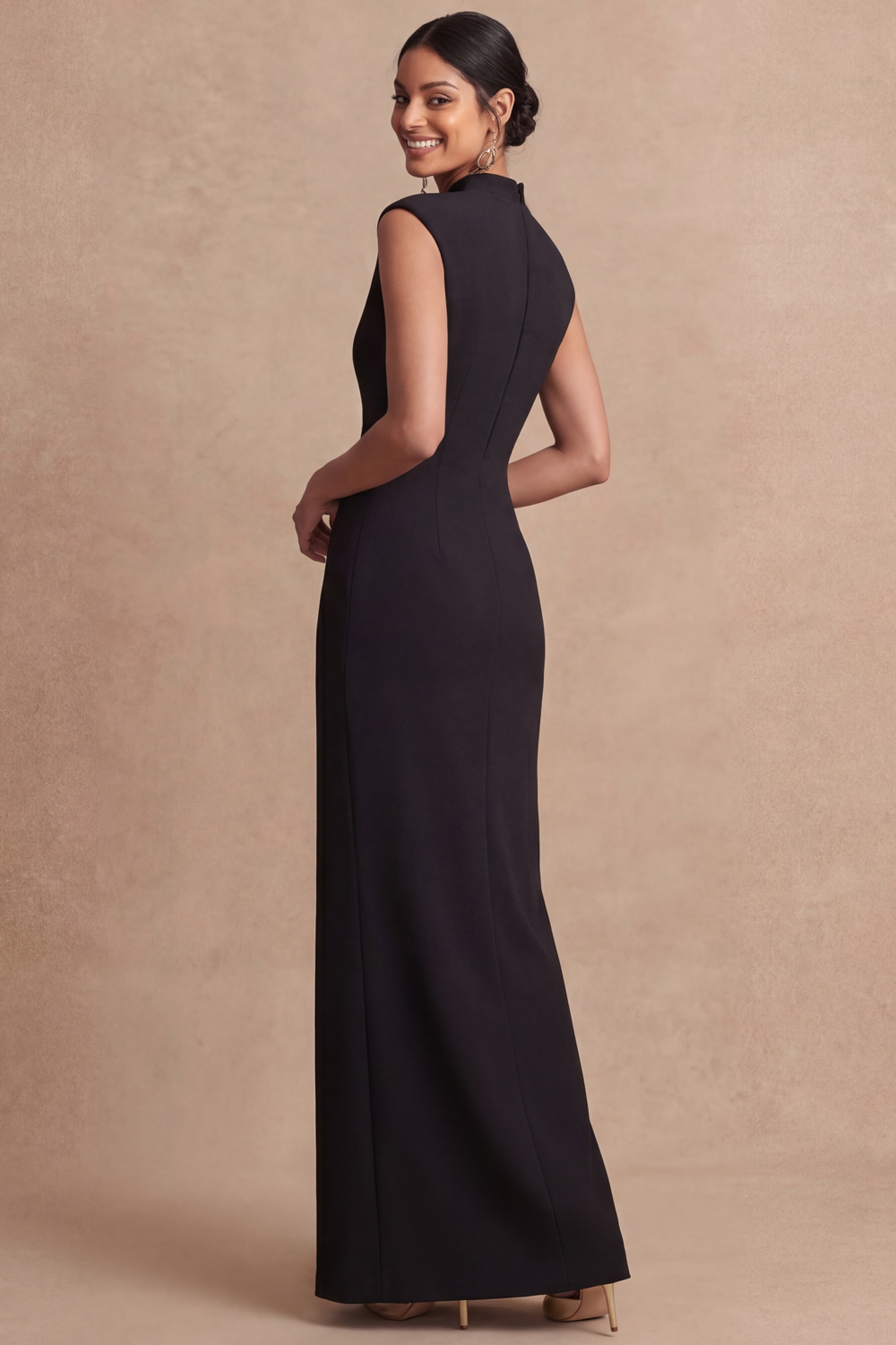 Black Formal Evening Dress Keyhole Sleeveless Sheath Maxi Dress