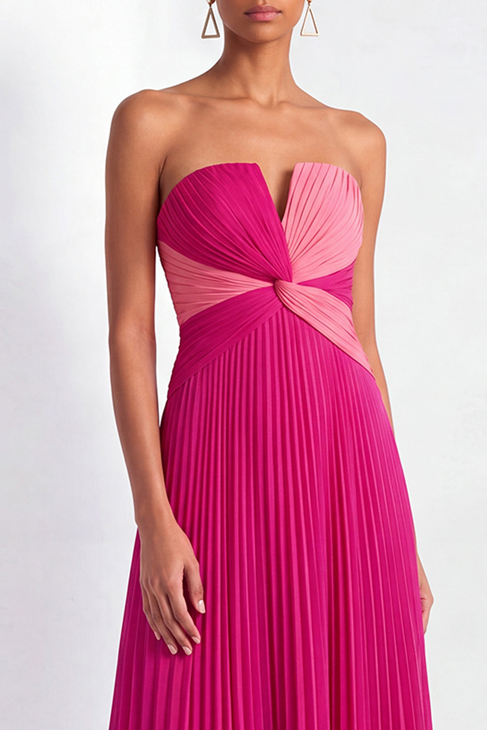 Fuchsia Formal Evening Dress A-Line Strapless Pleated Chiffon Maxi Dress 