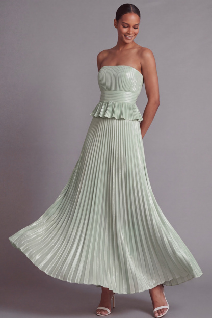 Dusty Sage Formal Evening Outfit Sets Strapless Pleated Skirts Set