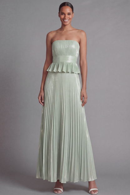 Dusty Sage Formal Evening Outfit Sets Strapless Pleated Skirts Set