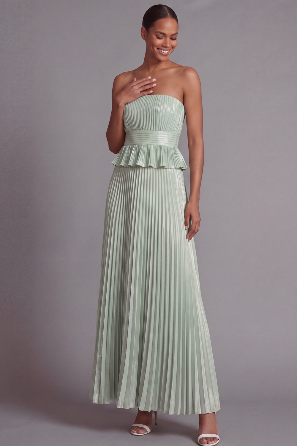Dusty Sage Formal Evening Outfit Sets Strapless Pleated Skirts Set