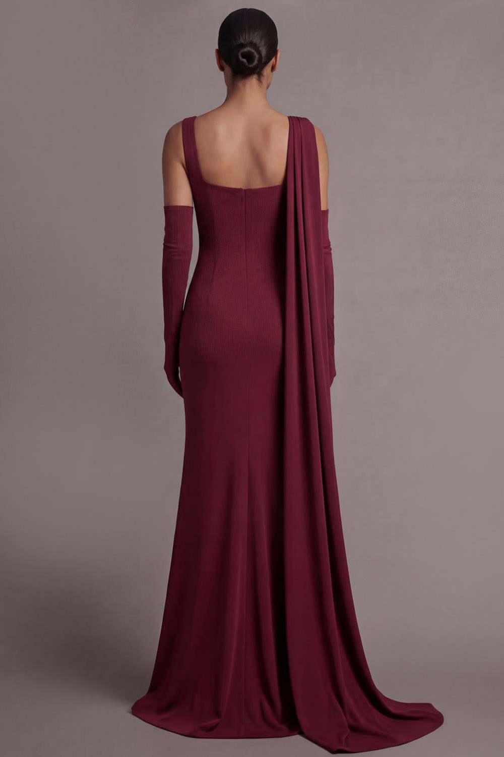 Burgundy Formal Evening Dress Mermaid Wide Straps Cape Maxi Dress 