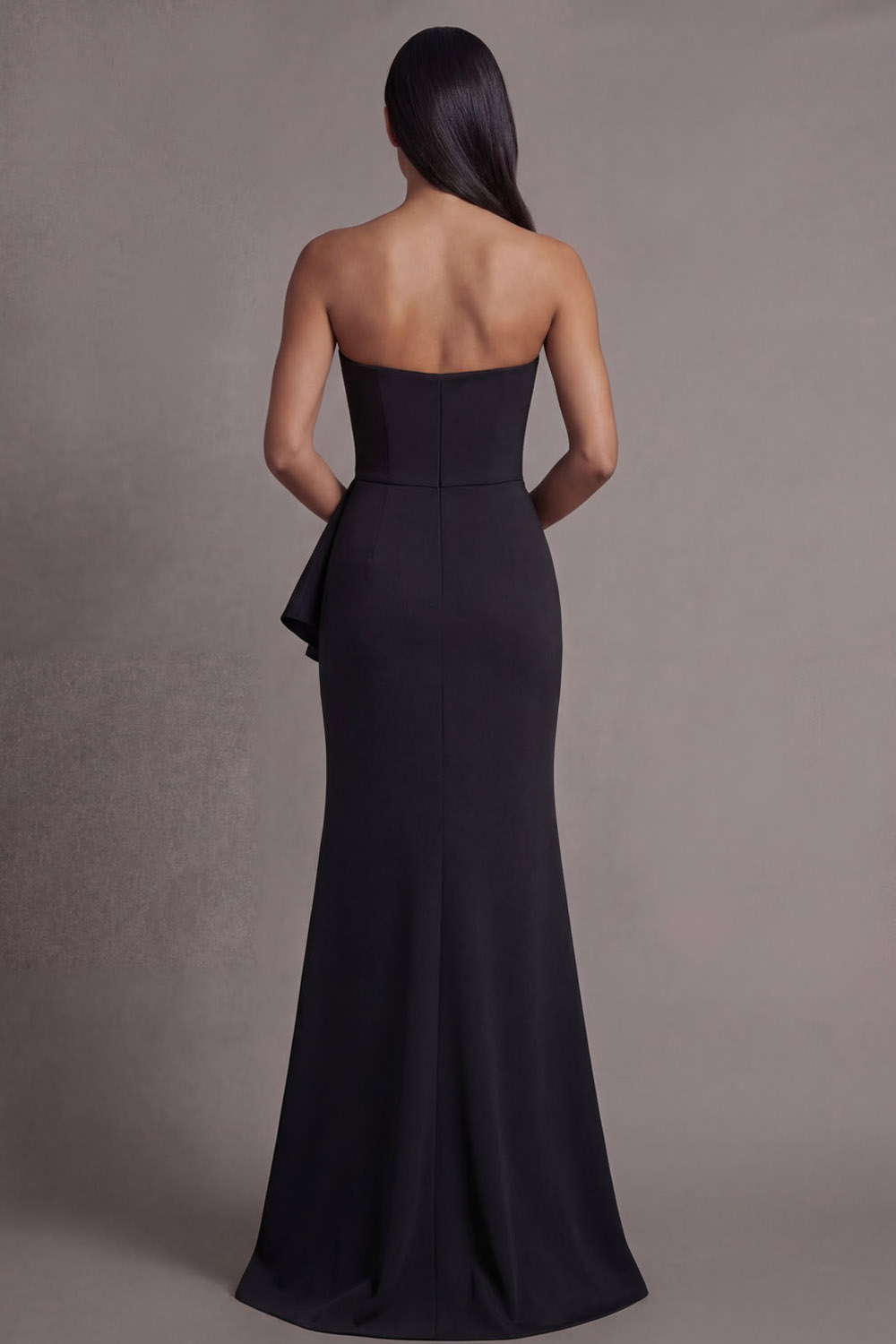 Black Formal Evening Dress Mermaid Strapless Ruffled Maxi Dress with Slit