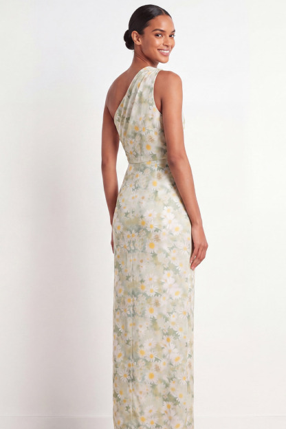 Light Green Floral Wedding Guest Dress One Shoulder Maxi Dress with Slit