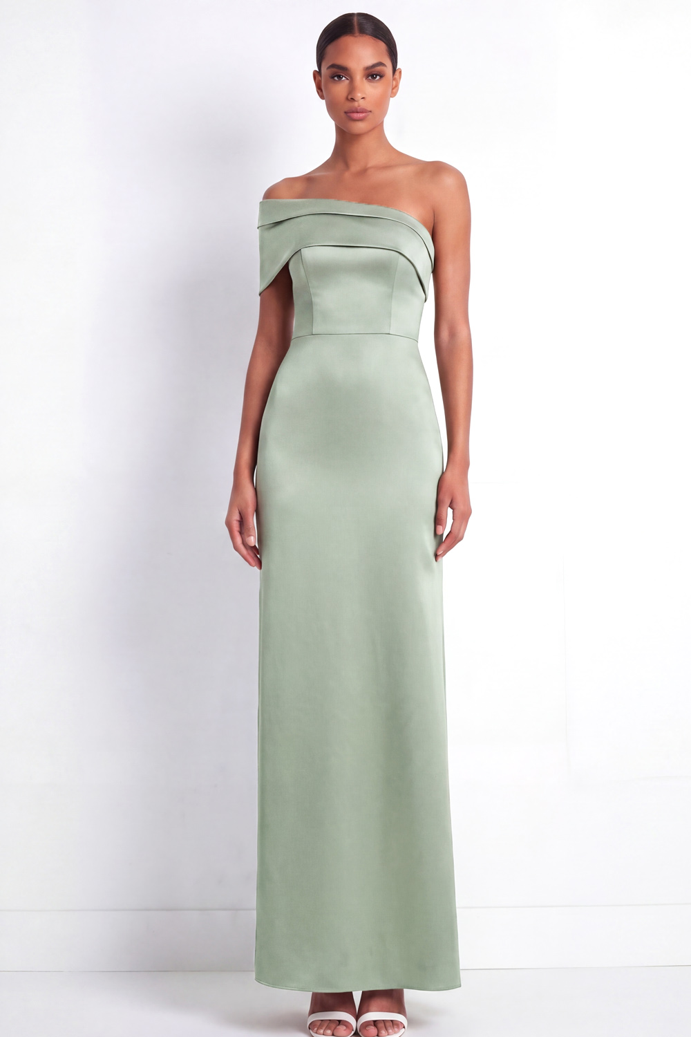 Vintage Rose Formal Dress Off the Shoulder Sheath Satin Maxi Dress with Slit