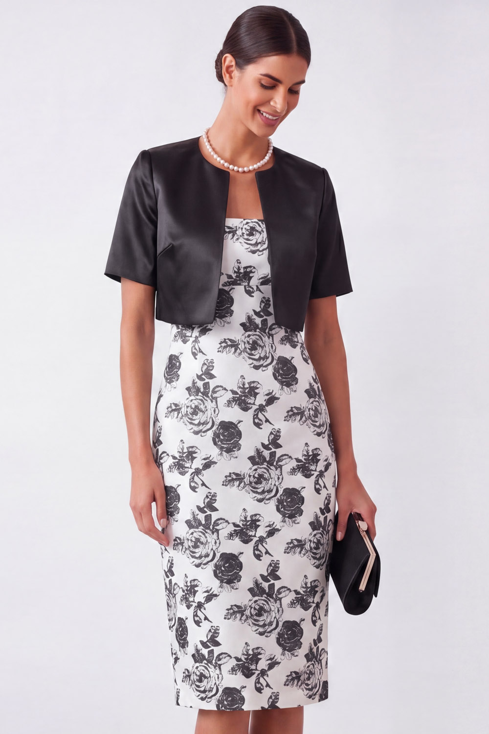 Black Work Suit Sets Floral Bodycon Midi Dress Two Piece Set