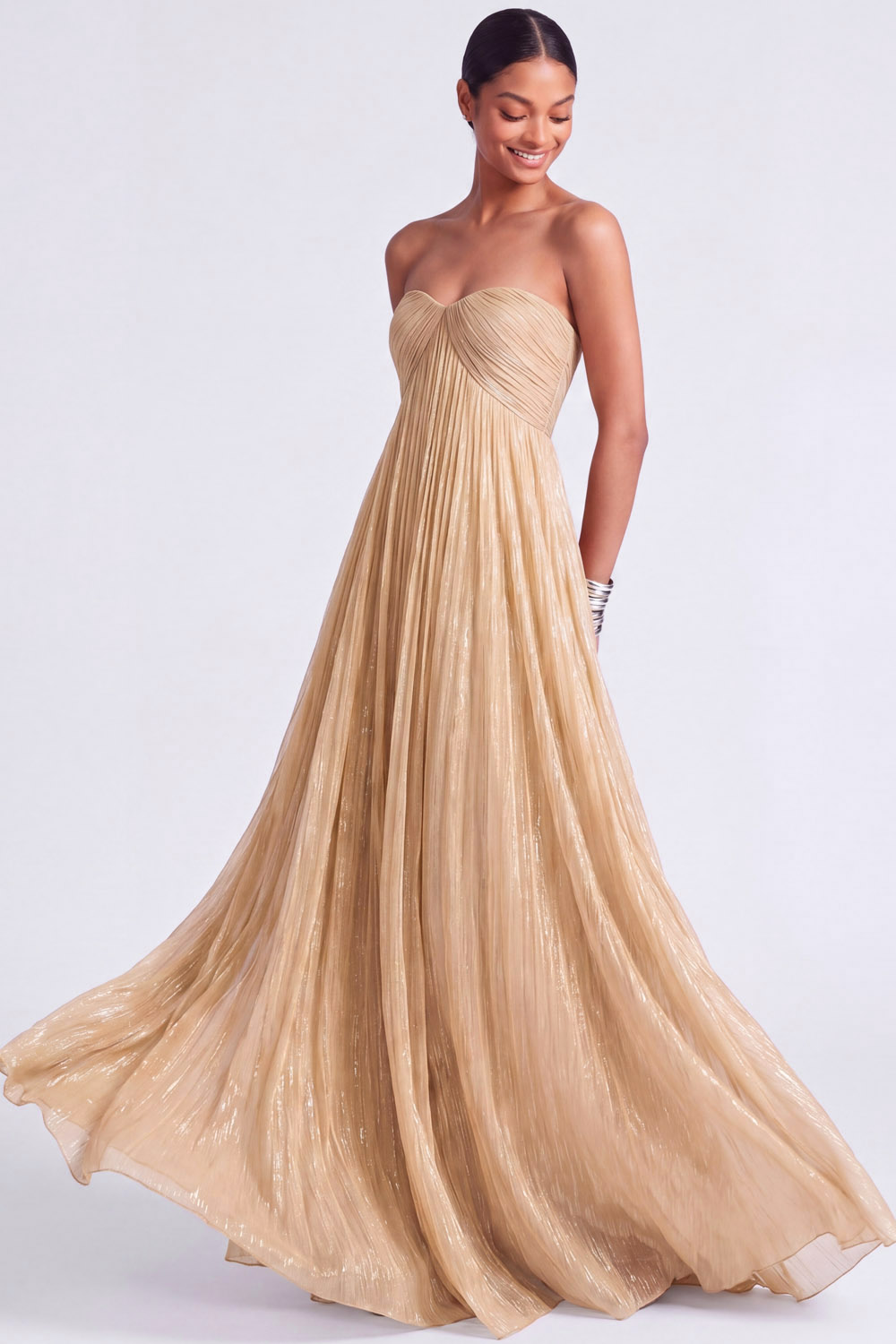 Blue Tulle Formal Dress A-Line Strapless Pleated Maxi Dress