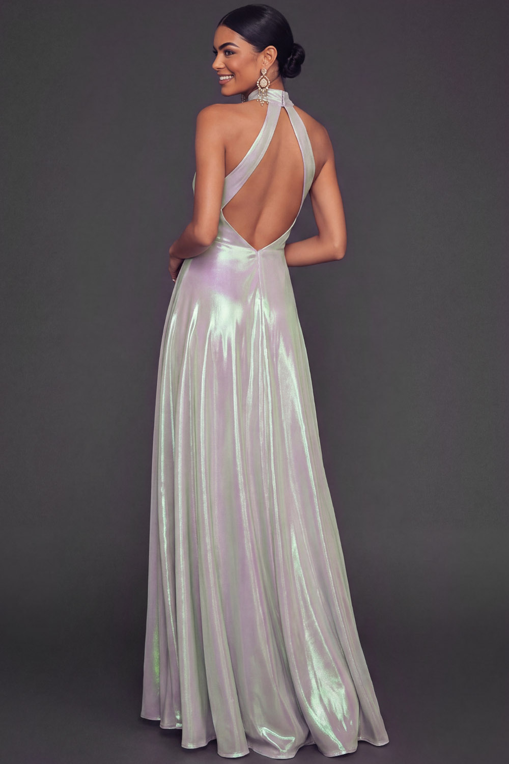 White Organza Formal Dress Keyhole A-Line Maxi Dress with Slit