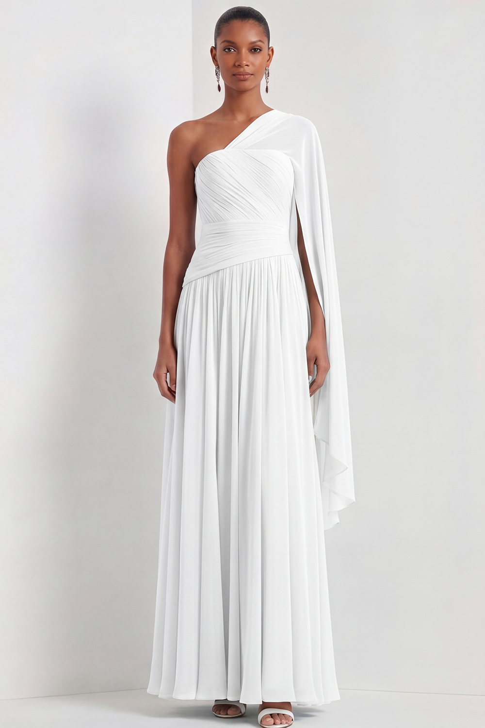Mint Green A-Line Formal Dress Pleated Chiffon Maxi Dress with Cape