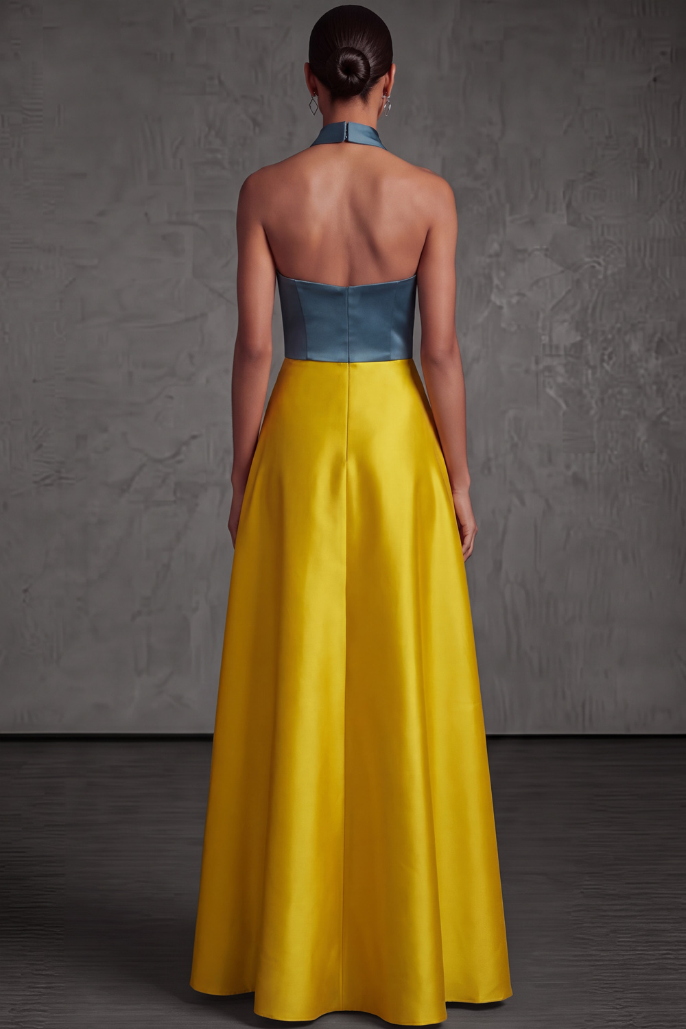 Golden Formal Evening Dress Halter Satin Maxi Dress with Slit