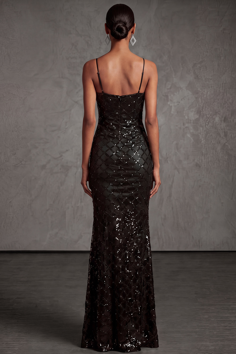 Black Mermaid Formal Evening Dress Spaghetti Straps Sequin Maxi Dress