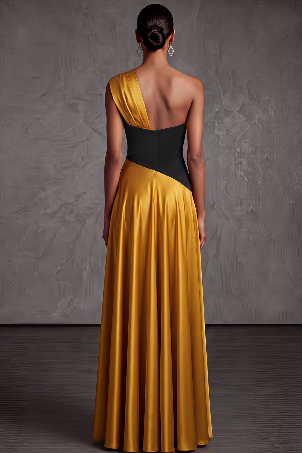 Golden A-Line Formal Evening Dress One Shoulder Satin Maxi Dress