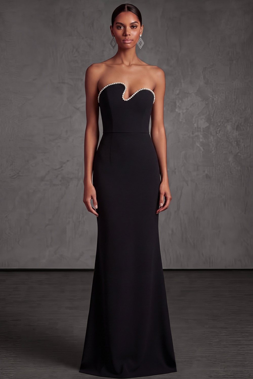 Black Formal Evening Dress Beaded Strapless Mermaid Maxi Dress 