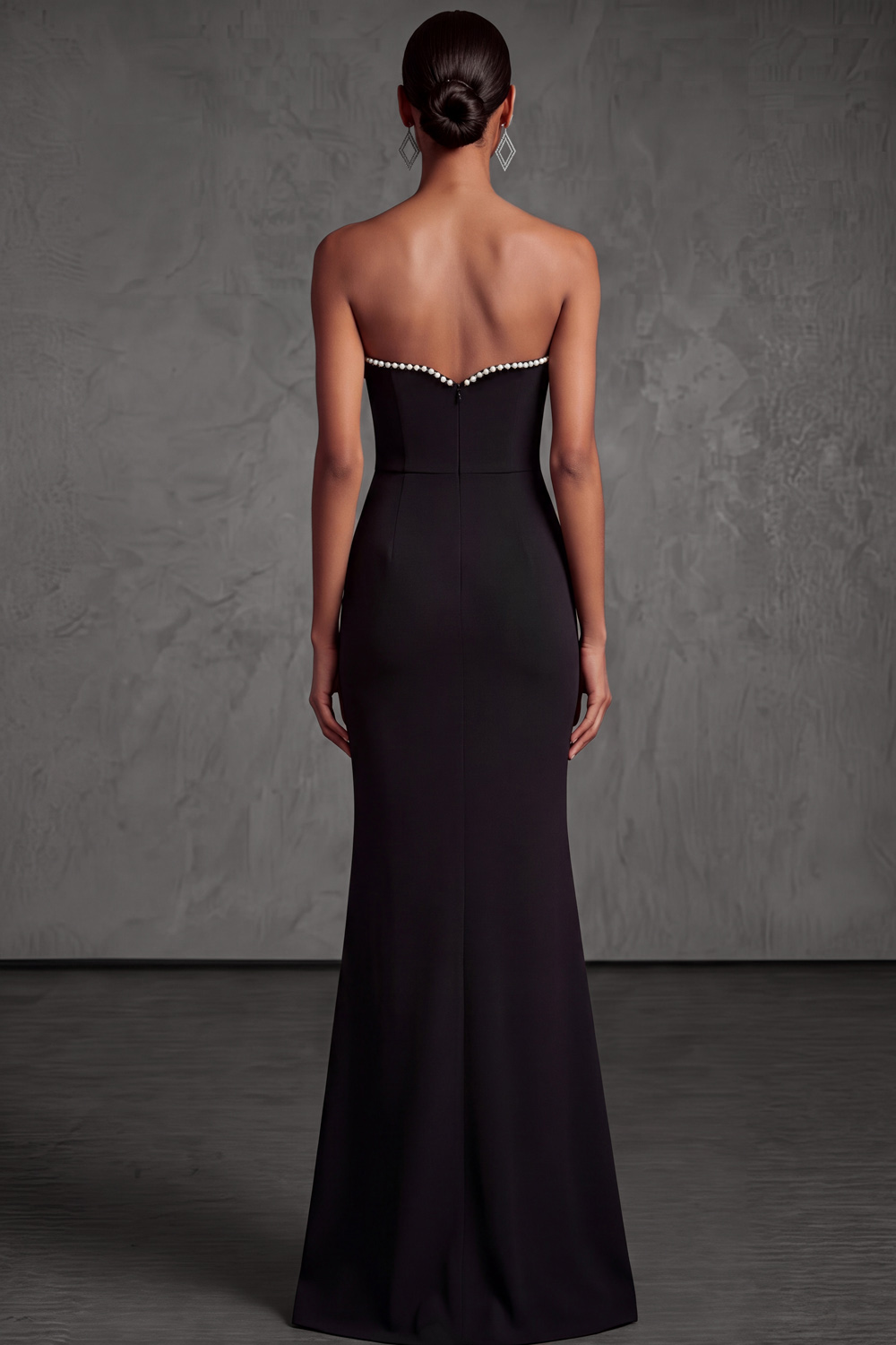 Black Formal Evening Dress Beaded Strapless Mermaid Maxi Dress 