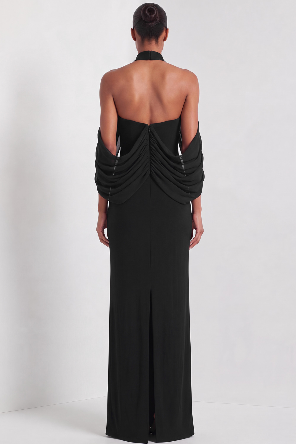 Black Formal Dress High Neck Backless Chiffon Maxi Dress with Slit