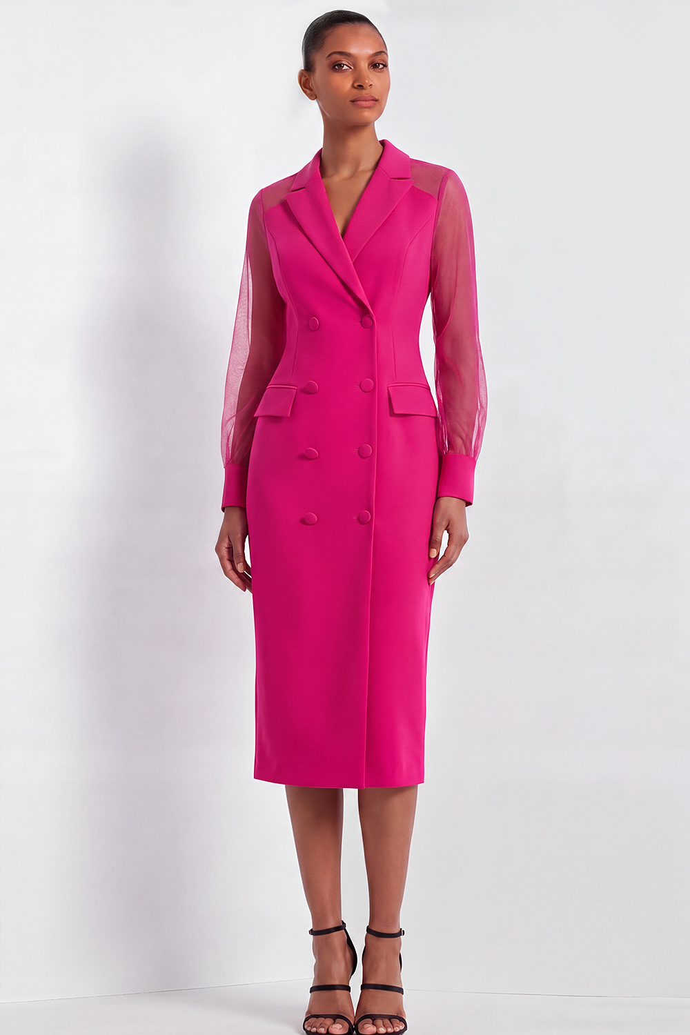 Fuchsia Work Formal Blazer Dress Lapel Sheath Midi Dress