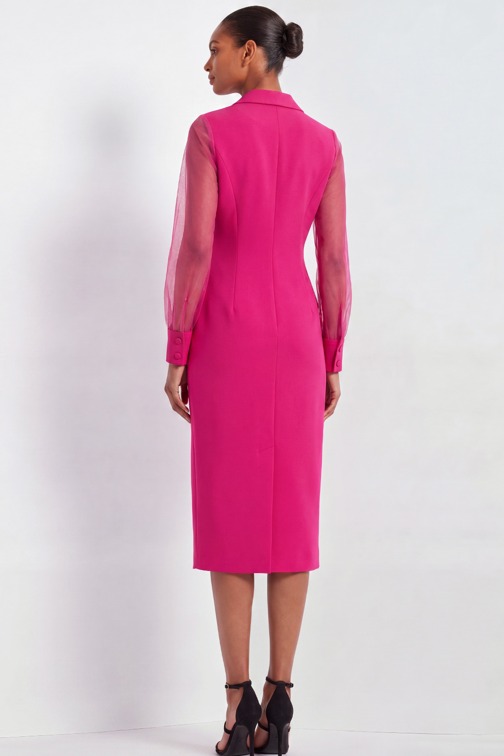 Fuchsia Work Formal Blazer Dress Lapel Sheath Midi Dress