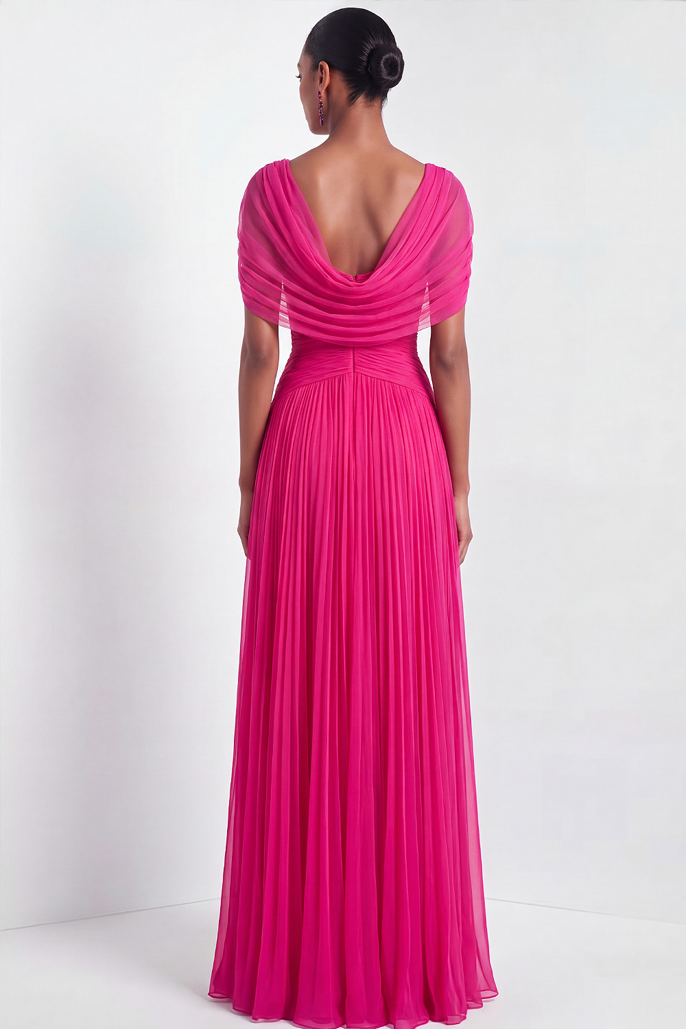 Rose A-Line Formal Dress Square Neck Pleated Maxi Dress 