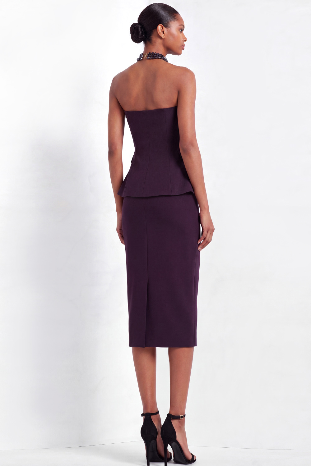 Dark Purple Formal Suit Sets Strapless Midi Skirts Set